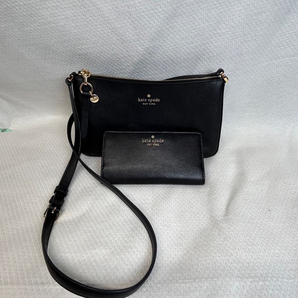 Kate Spade Black Saffiano Leather Crossbody Bag and Wallet Set KK311